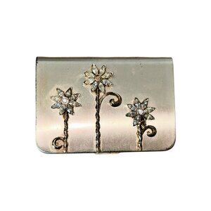 Gold-tone Floral Rhinestone Mirrored Wadsworth Vintage Compact